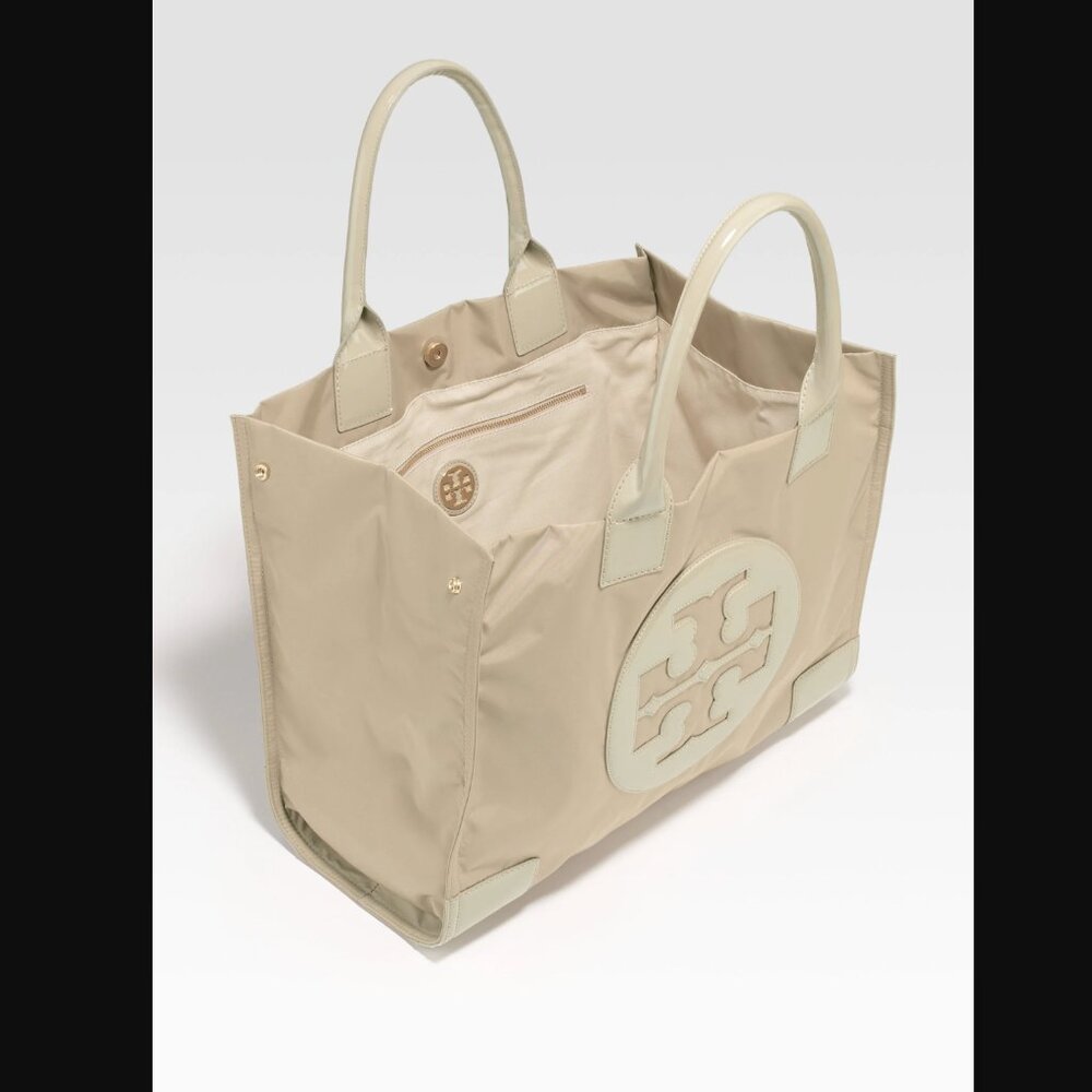 Tory Burch Nude Coated canvas and patent leather Ella tote bag - Picture 8 of 17